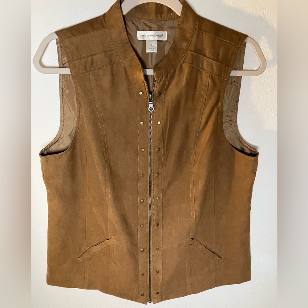 christopher and banks brown suede studded vest s euc
